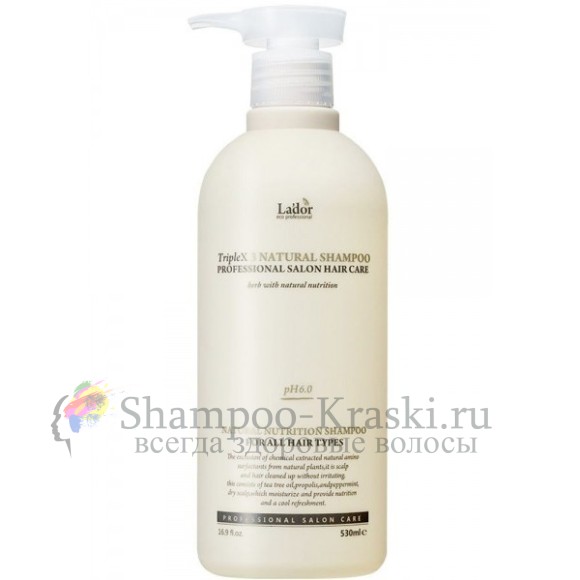 Lador безсульфатный шампунь с натуральными ингредиентами Triplex Natural Shampoo 530 мл