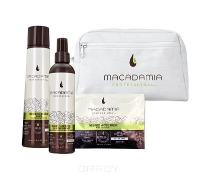 Набор для тонких волос (в белой косметичке) - Macadamia Weightless Moisture Beauty Bag 300 мл + 30 мл + 236 мл