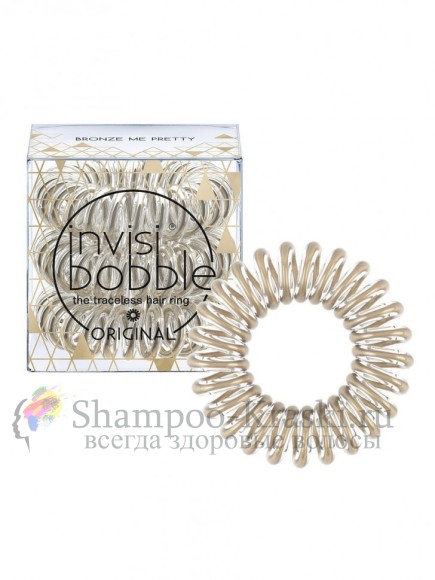 Резинка для волос прозрачная с золотым бликом - Invisibobble Hair ring emerald 3шт