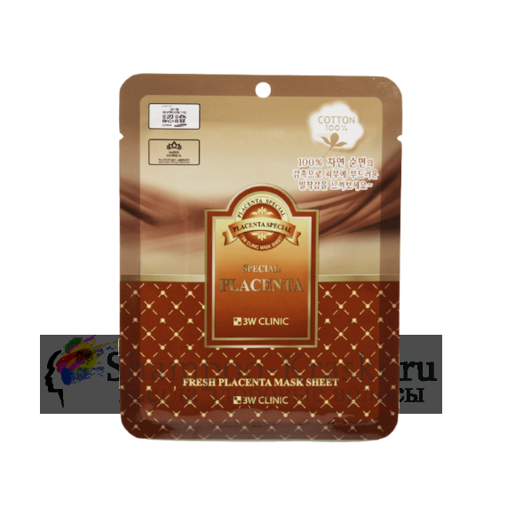 3W CLINIC Тканевая МАСКА для лица с экстрактом плаценты Fresh PLacenta MASK sheet