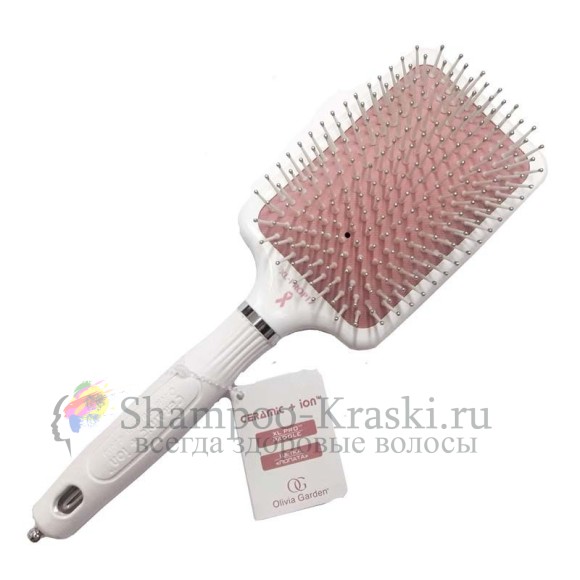 Olivia Garden Ceramic+Ion Щетка - лопатка массажная Турмалин +керамика / ион Бело-розовая CIXLPROP