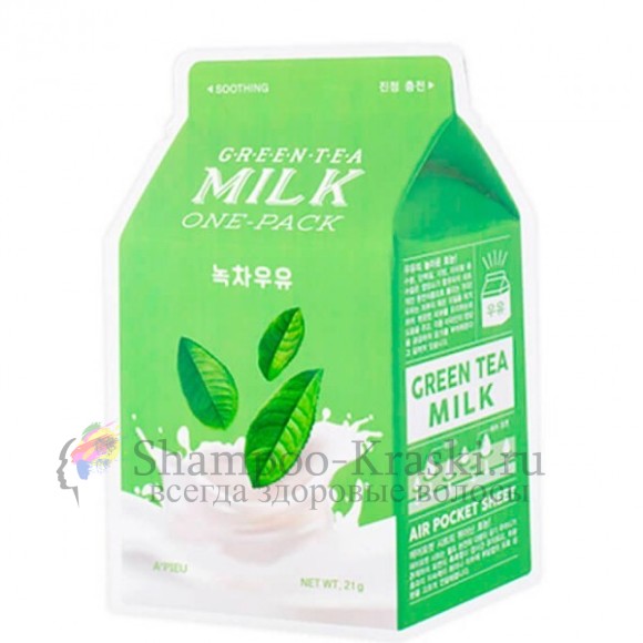 A'PIEU Успокаивающая маска с экстрактом зеленого чая и гамамелиса Green Tea Milk One-Pack