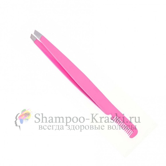 Пинцет РТ-862-(2)-PK Скошенный Розовый с расческой METZGER